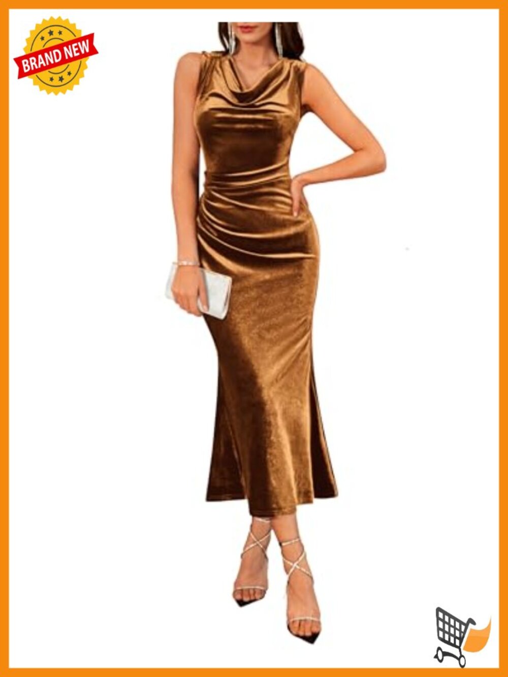 Velvet Cowl Neck Mermaid Maxi Formal Cocktail Dress